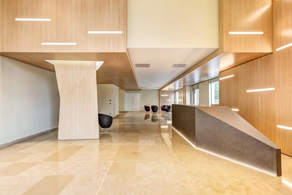 Commercial building in Austin with natural and artificial lighting.