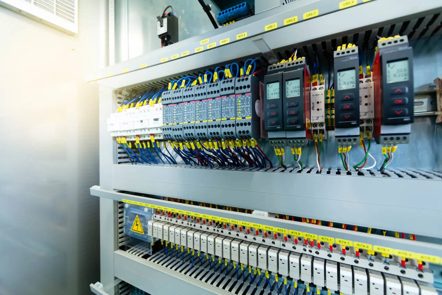 Commercial electrical control panel for power distribution.