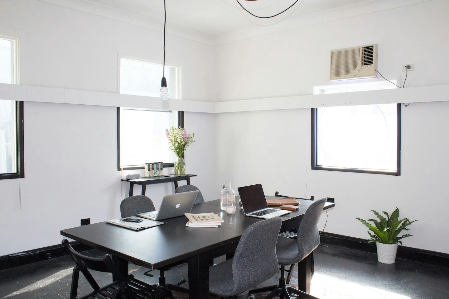 Meeting room inside a commercial office facility with electrical services provided by Terrapin Electric.