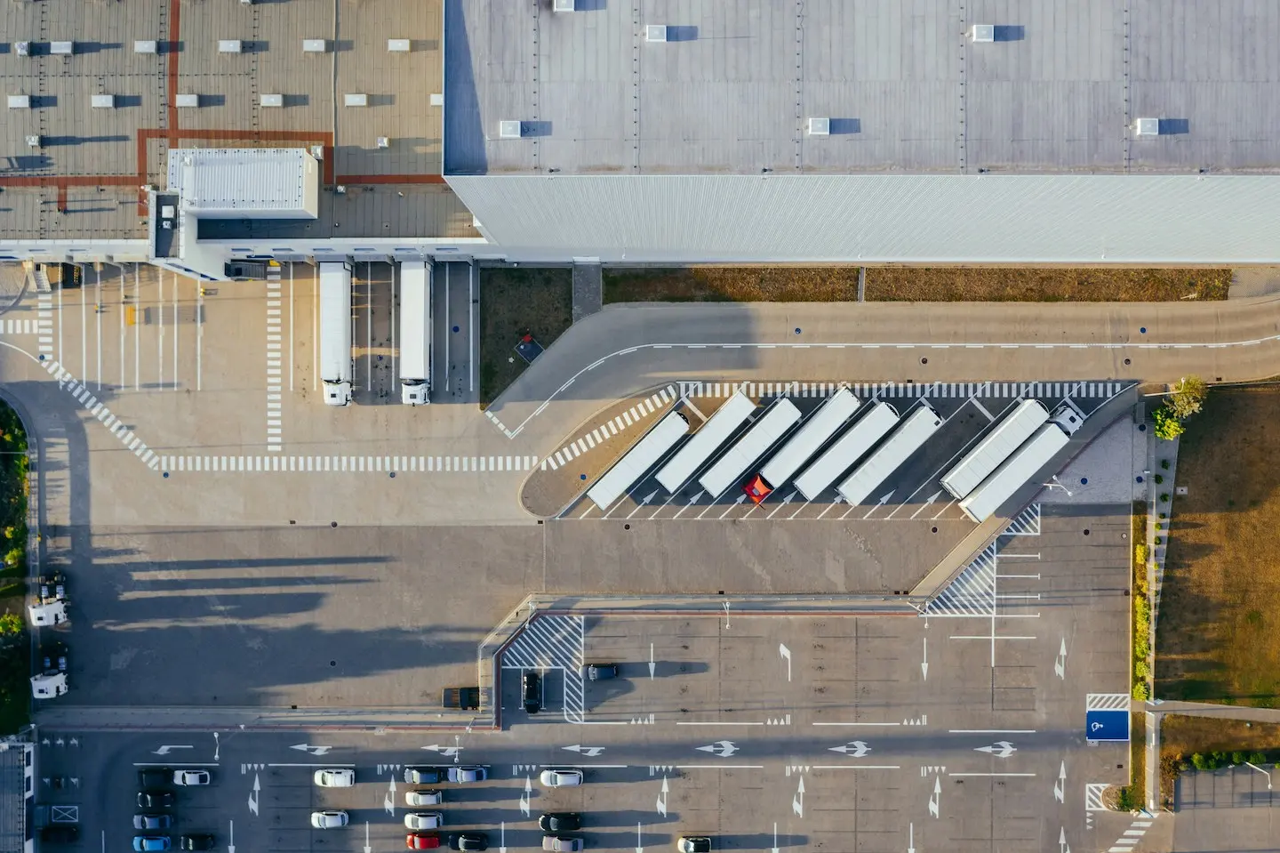Aerial view of industrial warehouse in Northeast Austin serviced by Terrapin Electric.